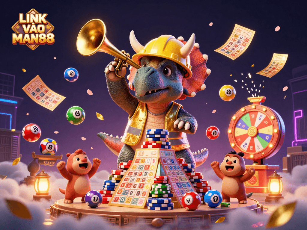 Experience LINK VÀO MAN88 with animated gambling fun, featuring dynamic characters and vibrant game elements.