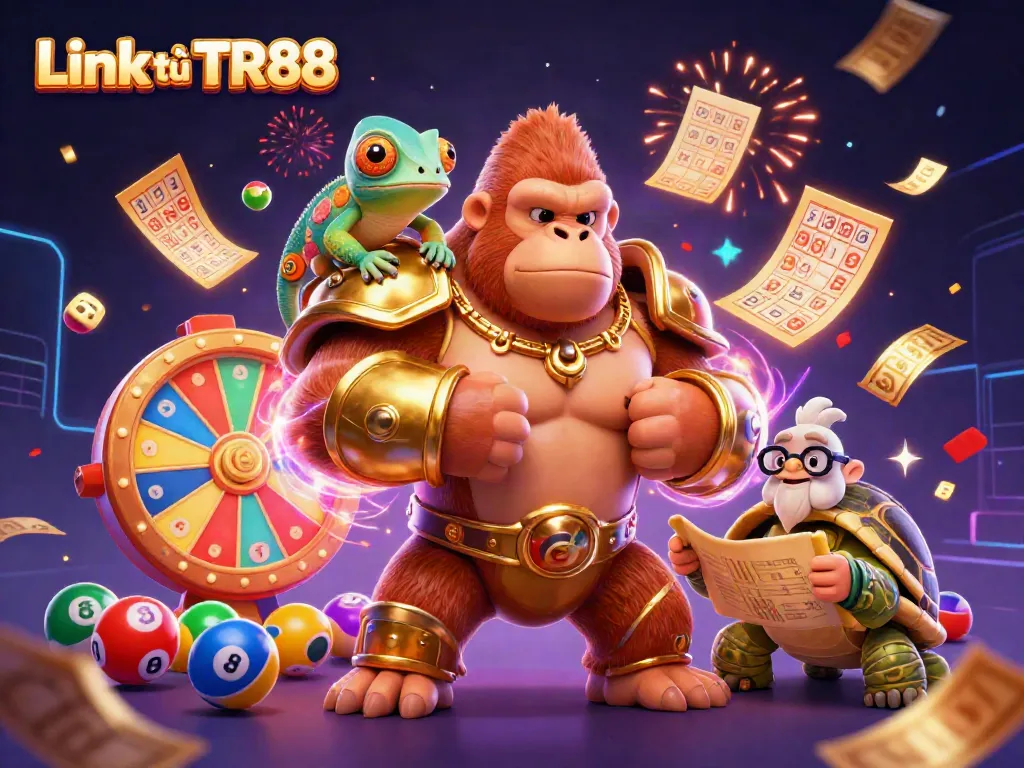 Experience thrilling gaming adventures with Link từ TR88 through a vibrant 3D illustration of iconic characters