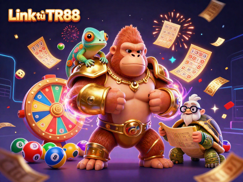 Experience thrilling gaming adventures with Link từ TR88 through a vibrant 3D illustration of iconic characters