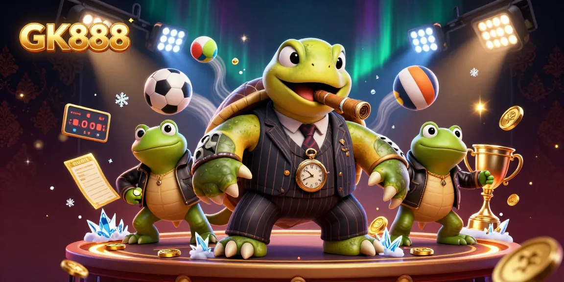 Experience action with GK888 as a snapping turtle mobster leads a vibrant casino scene.