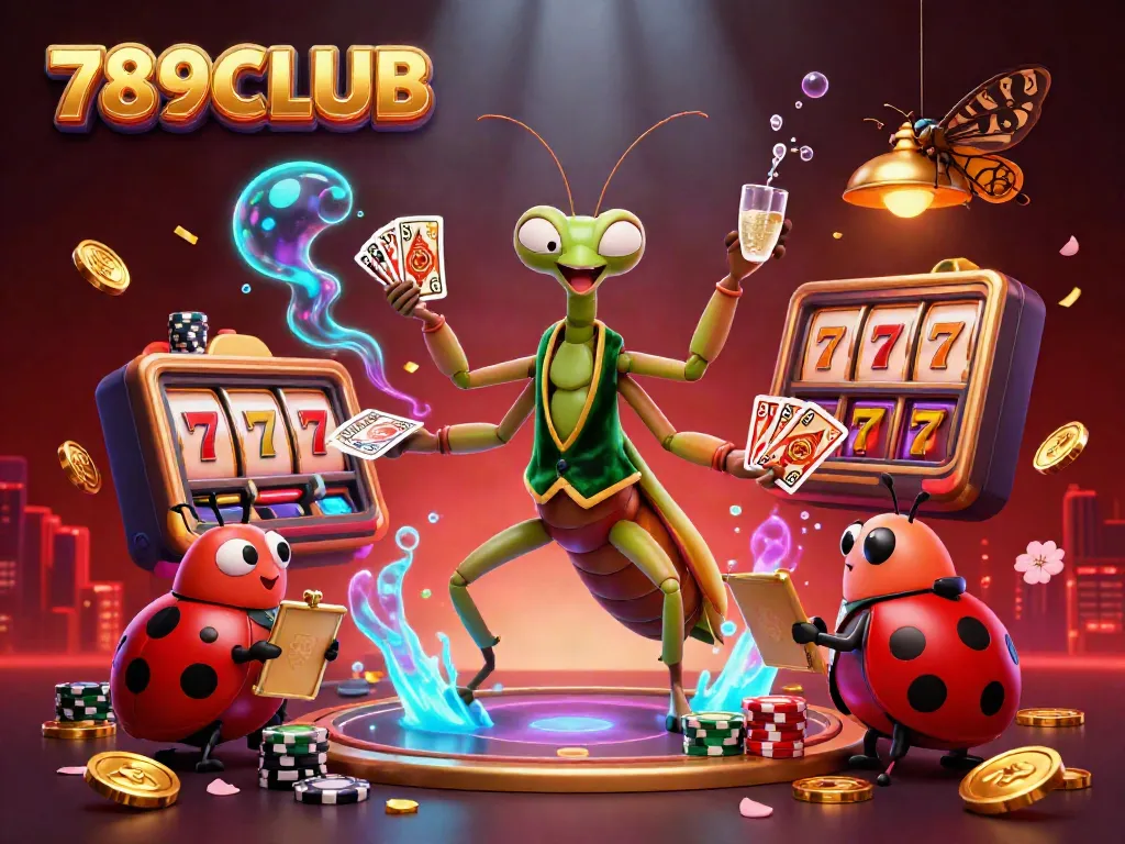 Experience thrilling gameplay at 789CLUB with vibrant, cinematic illustrations of card shuffling and slot action.
