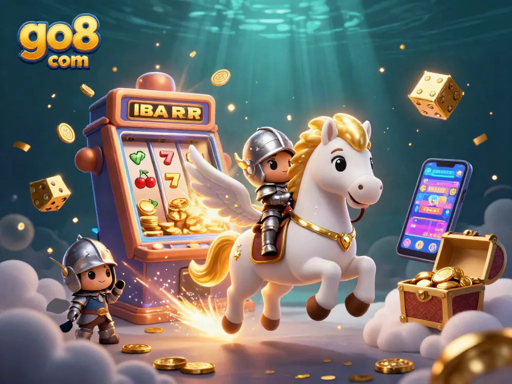 Experience thrilling wins at go8 com with a fantasy casino illustration featuring a celestial horse and dynamic gaming elements.