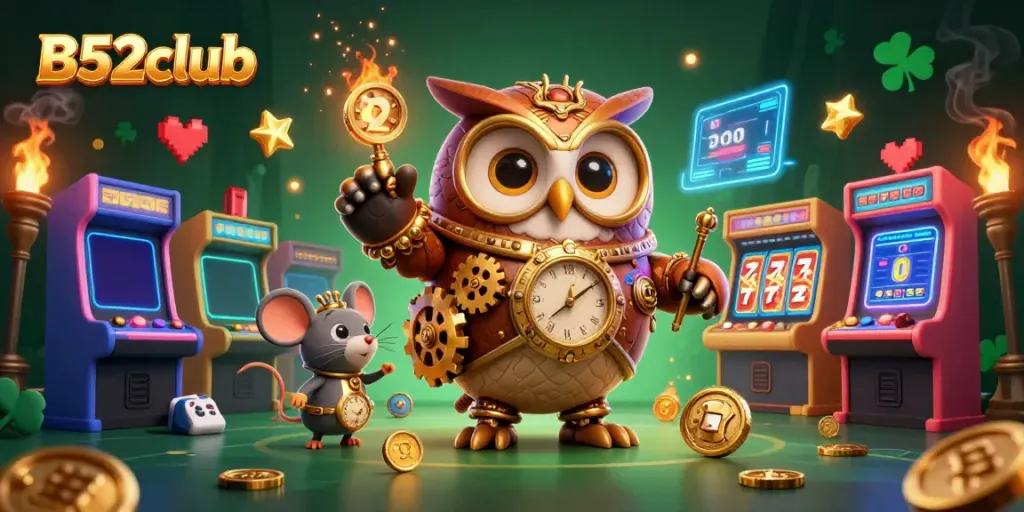 Experience the thrill of B52club with a vibrant casino scene featuring dynamic 3D characters and exciting game elements.