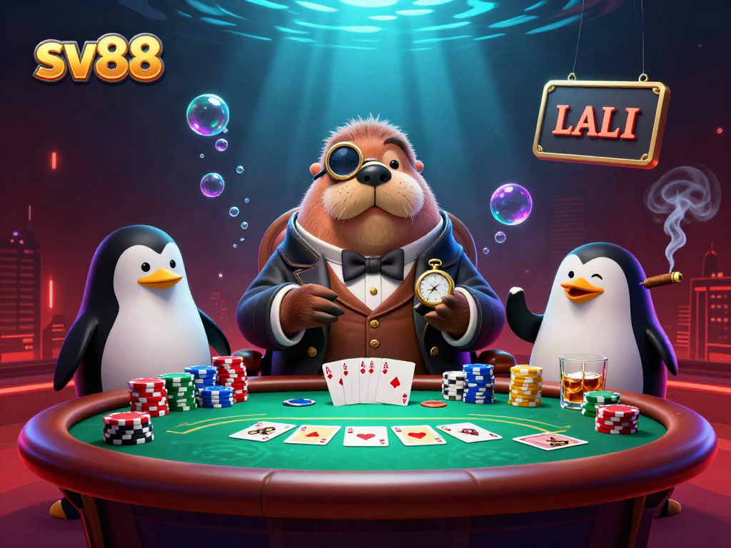 sv88 players enjoying a vibrant underwater poker game with unique characters and elements