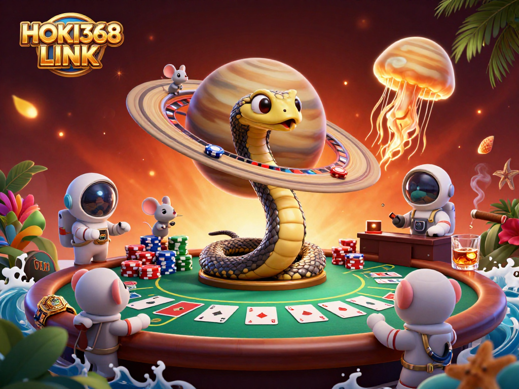 Bet on HOKI368 LINK as a Saturn ring snake and astronaut mice animate cosmic gambling thrills.