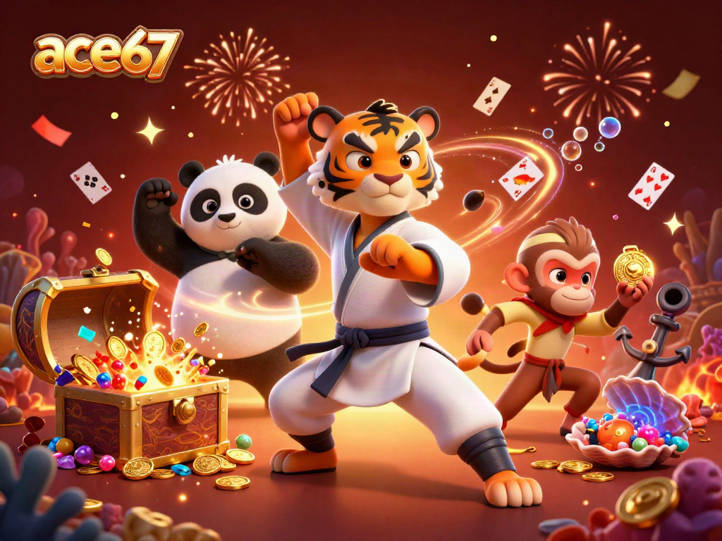 Celebrate wins on ace67 as the kung fu tiger master and friends join in the fun of online gaming adventures.