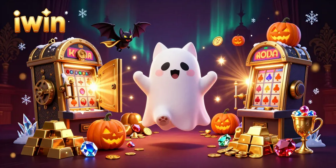 Experience winnings at IWIN Casino, featuring a ghost cat and treasures in a haunted mansion