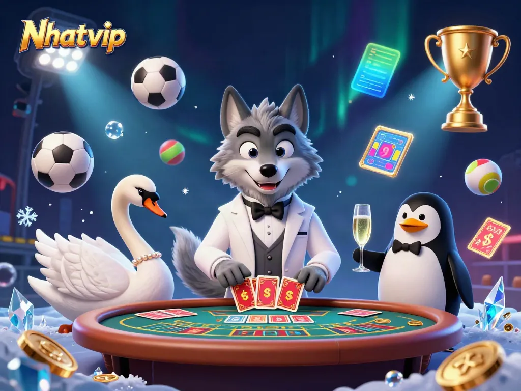 Experience captivating baccarat gameplay with Nhatvip in this vibrant 3D illustration.