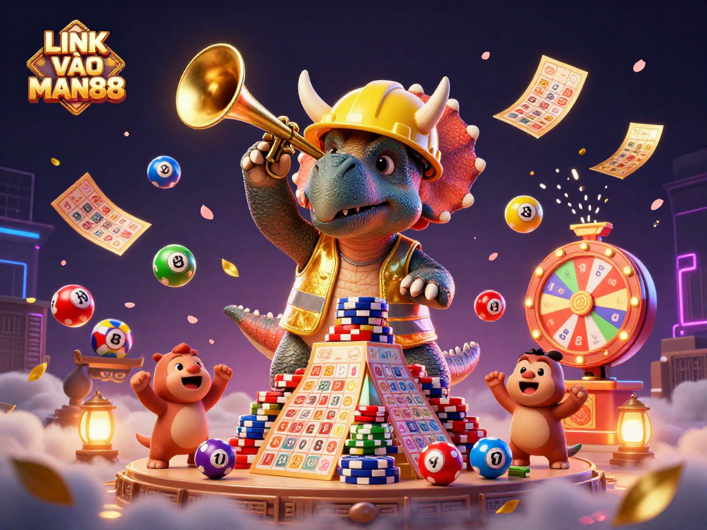 Experience LINK VÀO MAN88 with animated gambling fun, featuring dynamic characters and vibrant game elements.