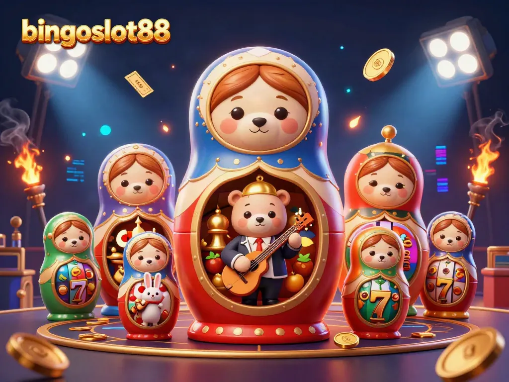 Bermain slot di bingoslot88 dengan suasana karakter konyol dan elemen kasino yang meriah.