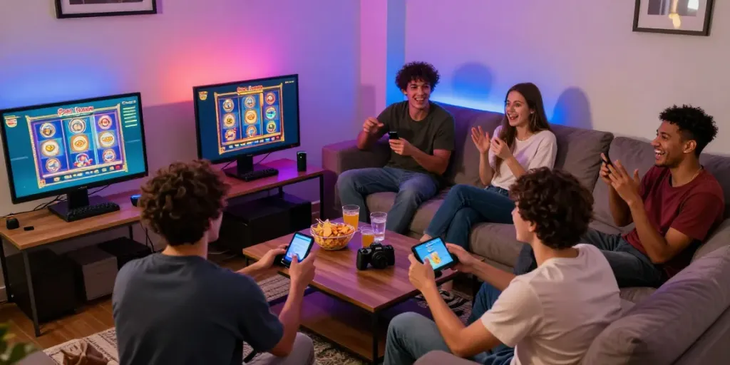 Group enjoying Slot gacor games in a cozy gaming setup