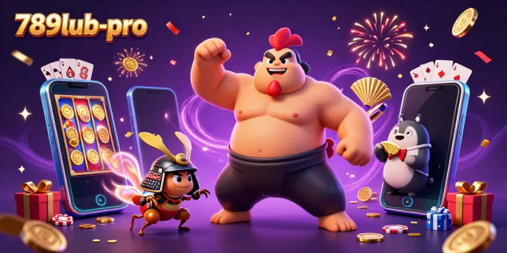 Experience thrilling excitement with 789lub-pro's vibrant casino scene featuring playful characters.