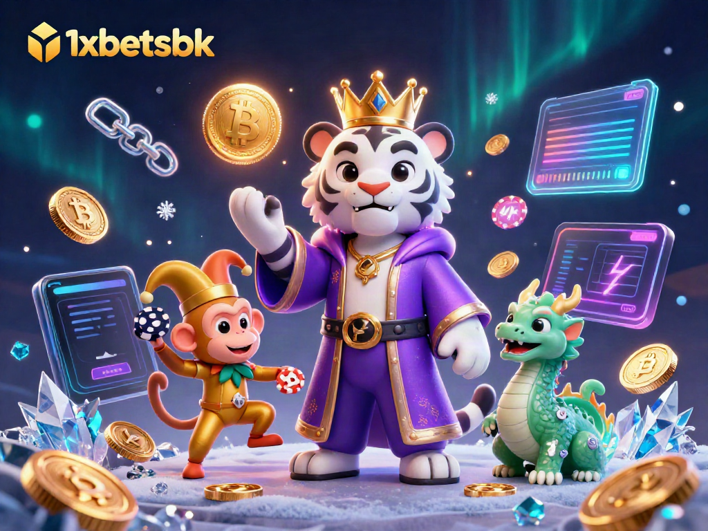 Engage with thrilling games at 1xbetsbk featuring a vibrant 3D casino scene with a tiger and monkey.