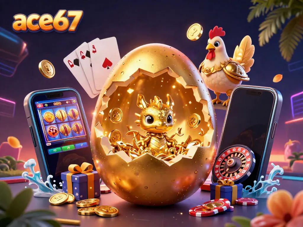 Experience thrilling gameplay at ace67 with a baby golden dragon guarding poker chips and dynamic casino elements.