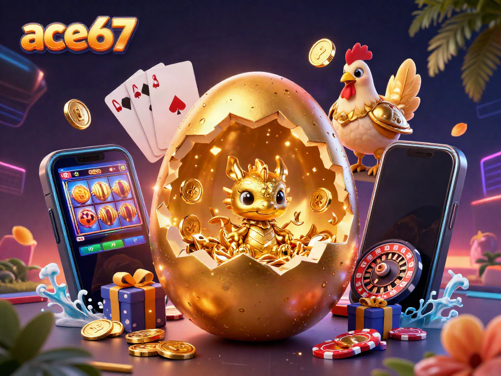 Experience thrilling gameplay at ace67 with a baby golden dragon guarding poker chips and dynamic casino elements.