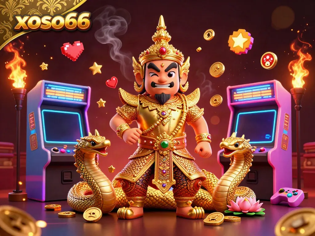 Experience thrilling gaming with xoso66 in a vibrant casino scene featuring golden guardians and sleek machines.