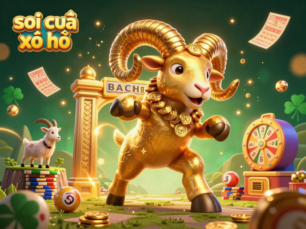 Exciting interaction of a golden ram, lottery elements, and vibrant atmosphere at soi cầu xổ số.