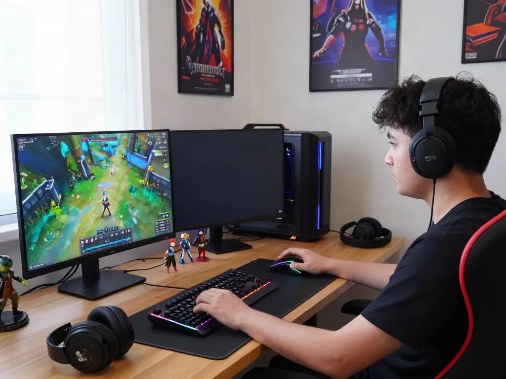 Exciting kilat404 gaming setup with vibrant screens and accessories