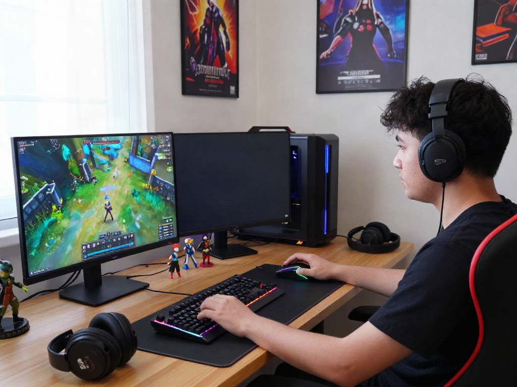 Exciting kilat404 gaming setup with vibrant screens and accessories