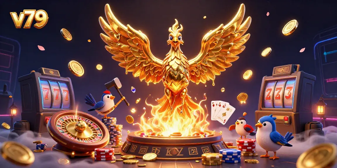 Experience the thrill of v79 with golden phoenix gaming elements in a dynamic casino scene.