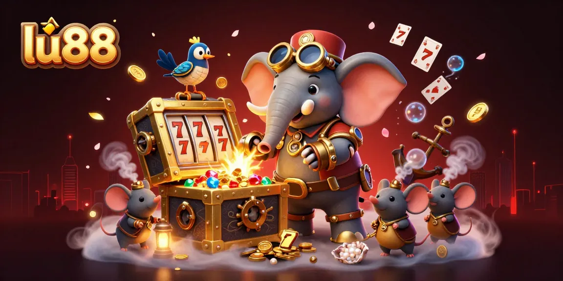 Spin the golden slot machine with lu88's steampunk elephant, treasures, and dynamic gaming elements.