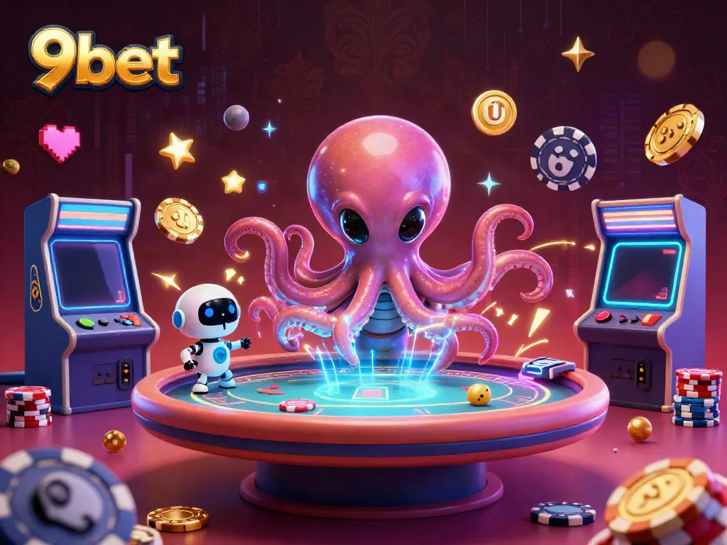 Engage with the 9bet universe through a vibrant 3D alien-themed casino scene.