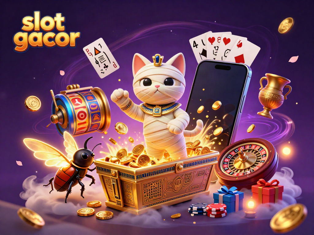 Play exciting slot gacor games with historic Egyptian characters in a vibrant casino scene.