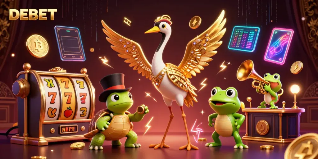 Experience the thrill of DEBET with vibrant casino elements and dynamic characters.