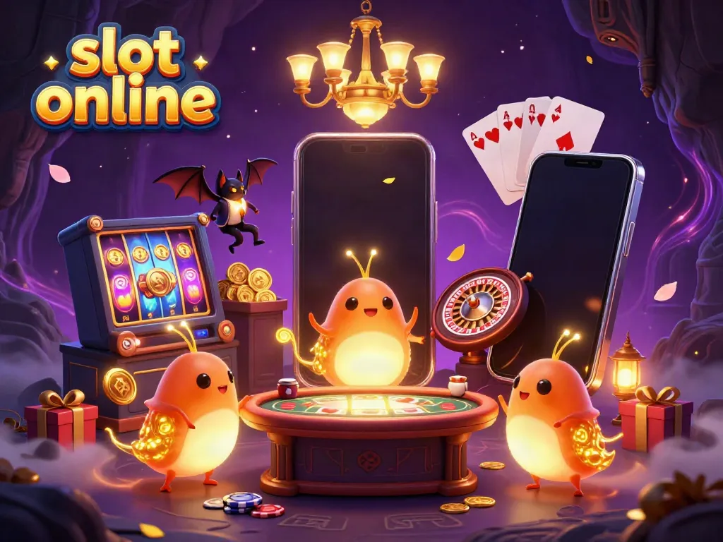 Experience immersive slot online fun with a vibrant cave casino scene lit by glowworms.
