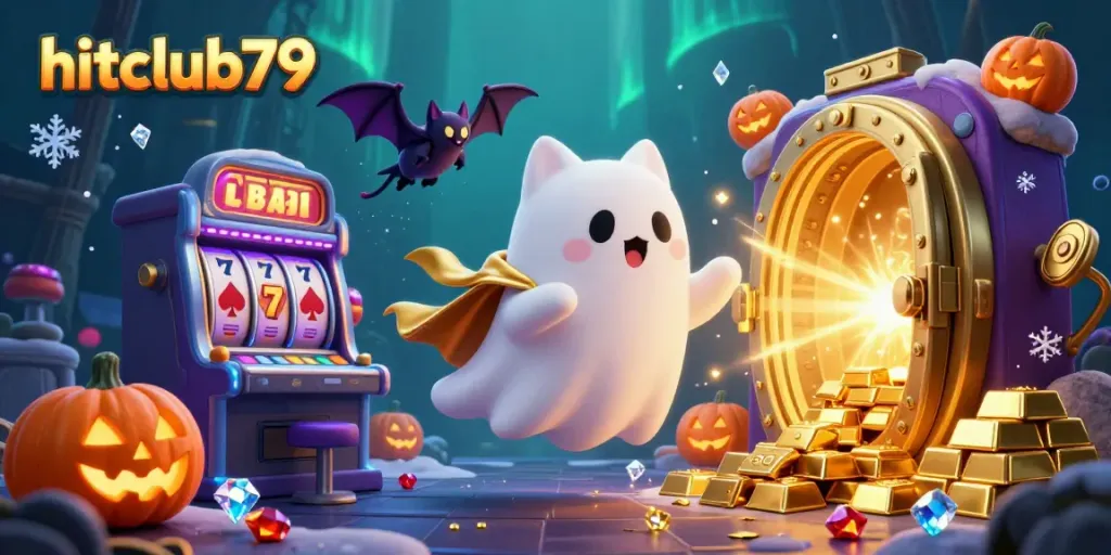 Experience the spooky allure of hitclub79 with an enchanting ghost cat and treasures!