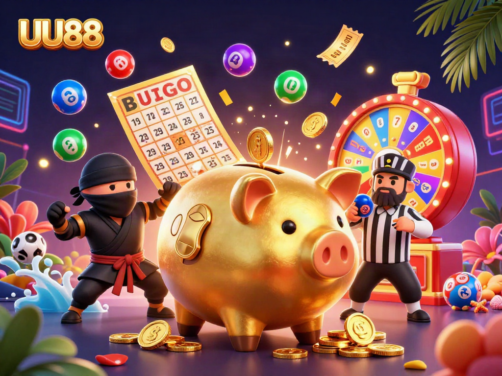 Engage with UU88 in this vibrant casino-themed illustration showcasing thrilling gaming elements.