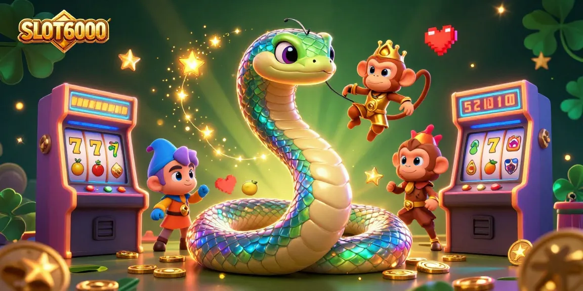 Engage in thrilling gameplay with SLOT6000, featuring vibrant characters and slot machines.