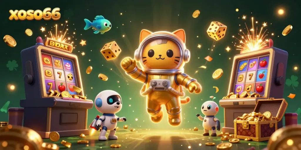 Engage in thrilling adventures with xoso66, showcasing a dynamic casino space filled with aliens and jackpot excitement.