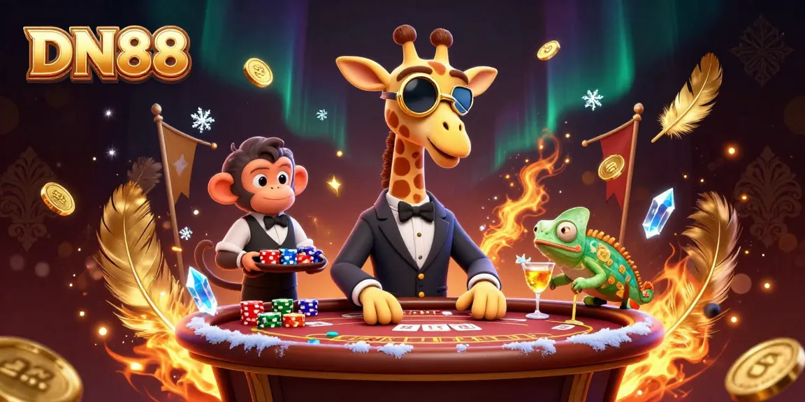Experience thrilling action at DN88 with a high-roller giraffe at a lively poker table.