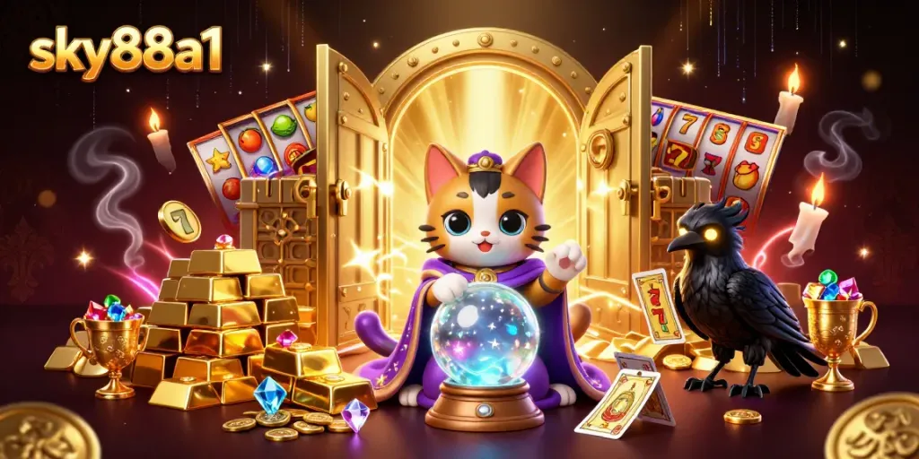 Engage in thrilling gaming experiences at sky88a1 with vibrant slot reels and dynamic casino elements.