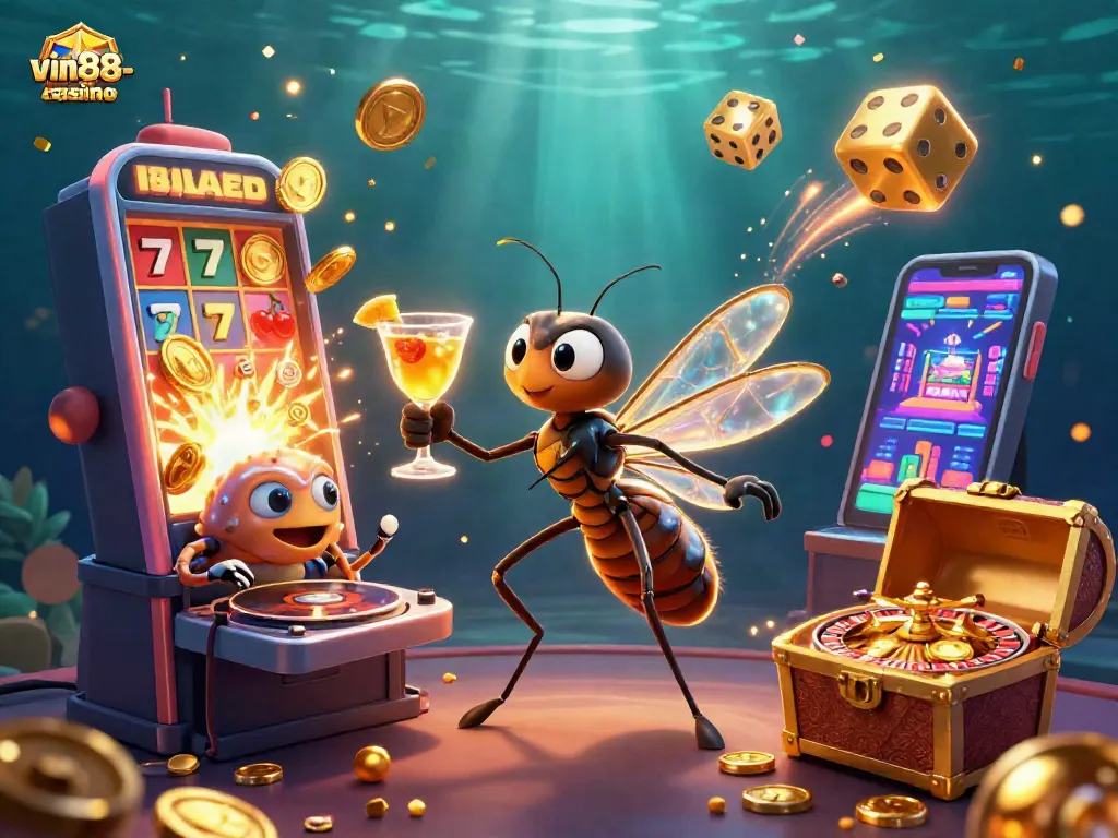 Experience thrilling gameplay at vin88-casino featuring a dynamic casino mascot and immersive game elements.