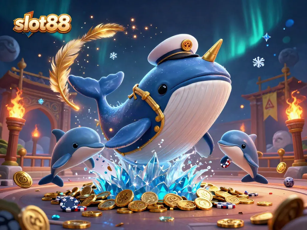 Experience winning moments with slot88 in this dynamic 3D illustration filled with playful casino elements.