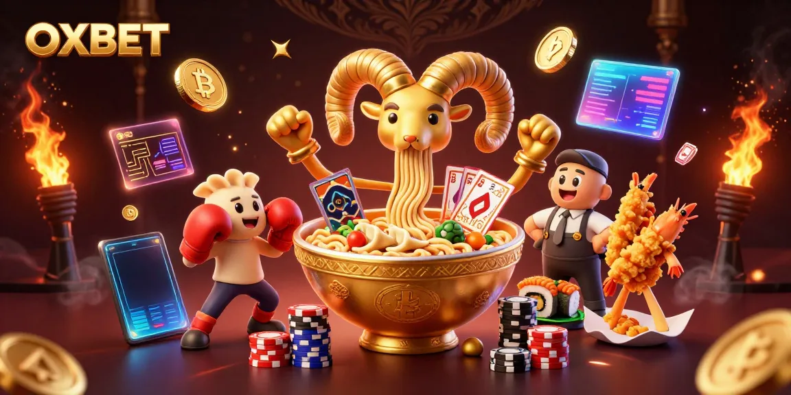 OXBET displays a vibrant casino scene with animated characters and crypto elements, enhancing online gambling experience.