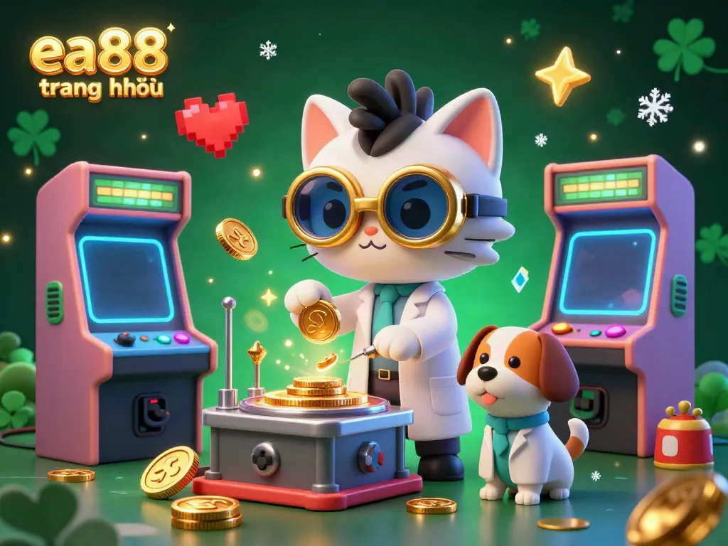 Win big with ea88 trang chủ in this vibrant casino-themed illustration filled with gaming elements.