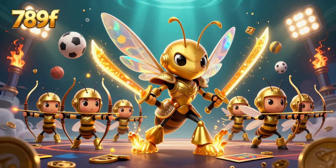 Engage with dynamic gameplay at 789f featuring a massive golden hornet and bee archers in a vibrant casino scene.