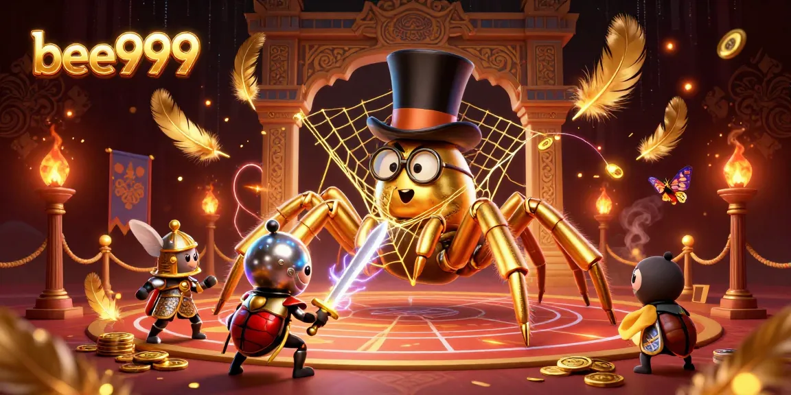 Experience thrilling action with bee999 in this vibrant 3D casino illustration featuring characters and elements.
