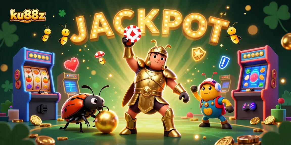 Experience winning moments with ku88z: 3D beetle heroes celebrate a jackpot win!