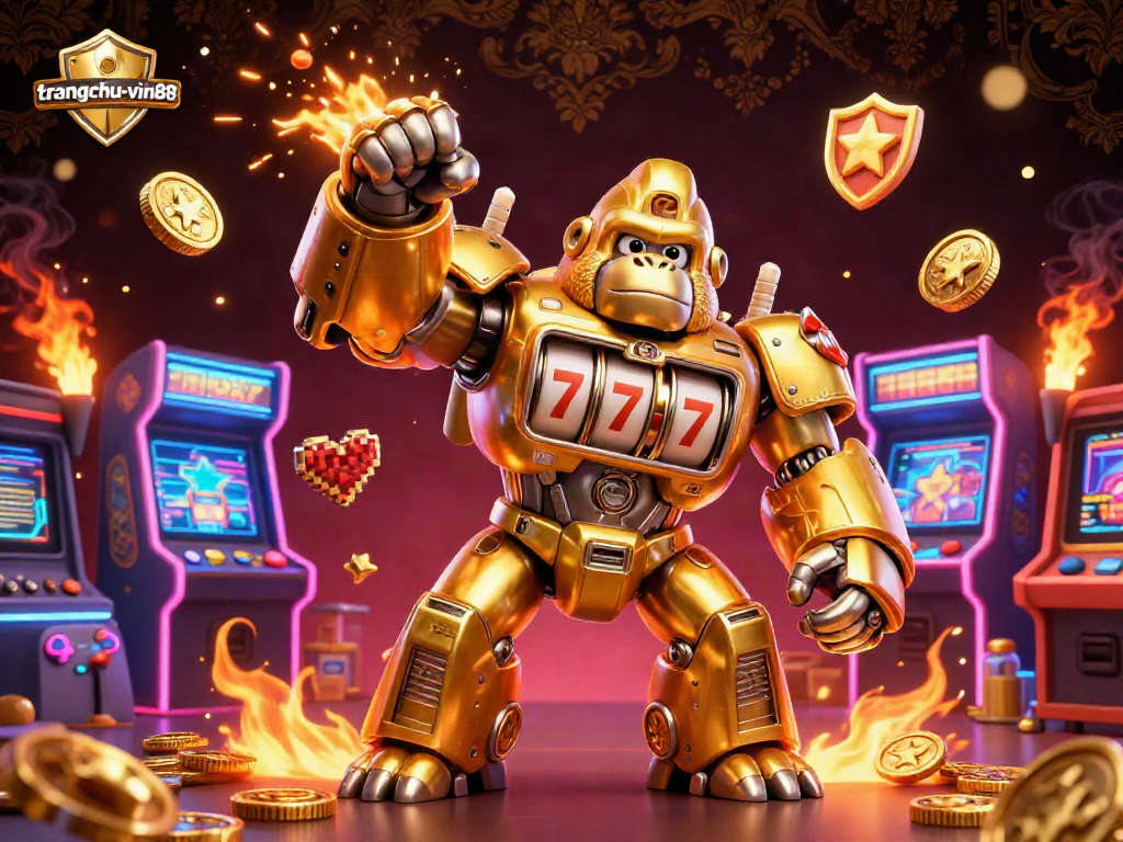 Interact with the vibrant environment of trangchu-vin88's golden gorilla mech and casino game elements.