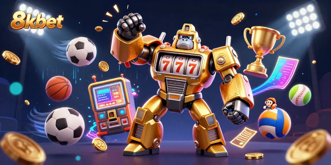 Engage in thrilling online gambling with 8xbet, featuring dynamic sports elements and a spectacular gorilla mech.