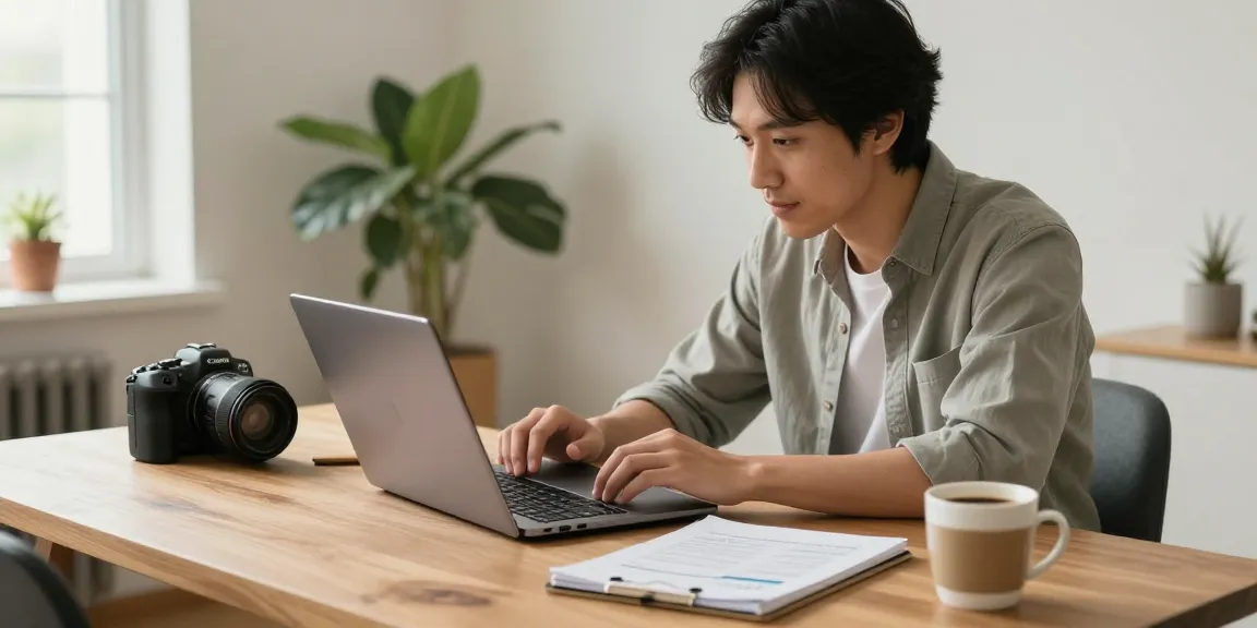 Individual considering Red Deer loans in a cozy home office.