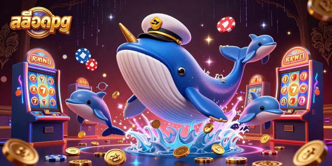 Experience thrilling สล็อตpg action with a whale, narwhal, and dolphins in a bustling casino scene.