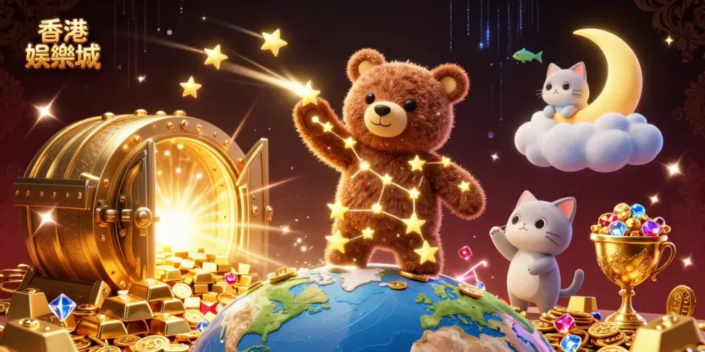 Engage in thrilling adventures at 香港娛樂城 with captivating elements and characters celebrating the excitement of online gambling.