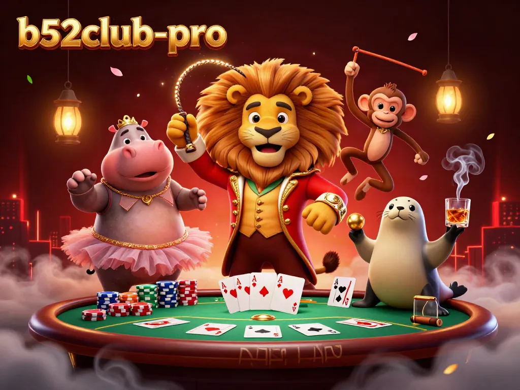 Engage in thrilling casino action at b52club-pro with a vibrant illustration featuring animated characters.