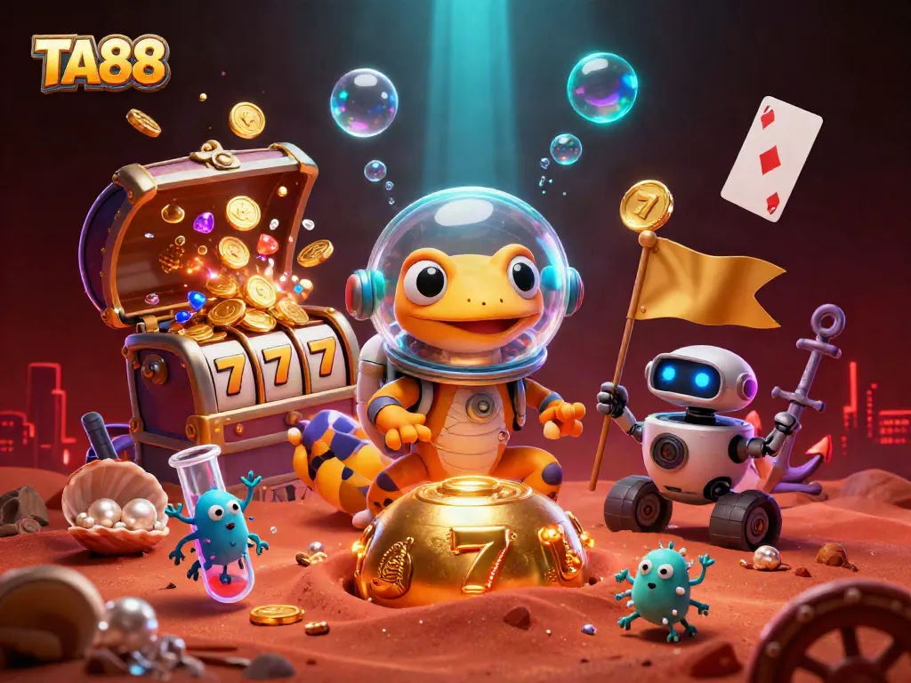 Experience thrilling gameplay at TA88 with a vibrant casino scene featuring Martian characters celebrating a jackpot.
