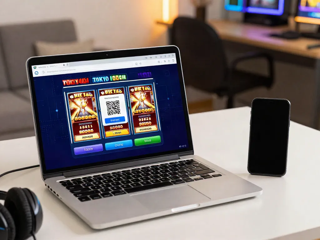 Dynamic slot qris gaming interface showcasing seamless payments and vibrant graphics in a cozy tech space.
